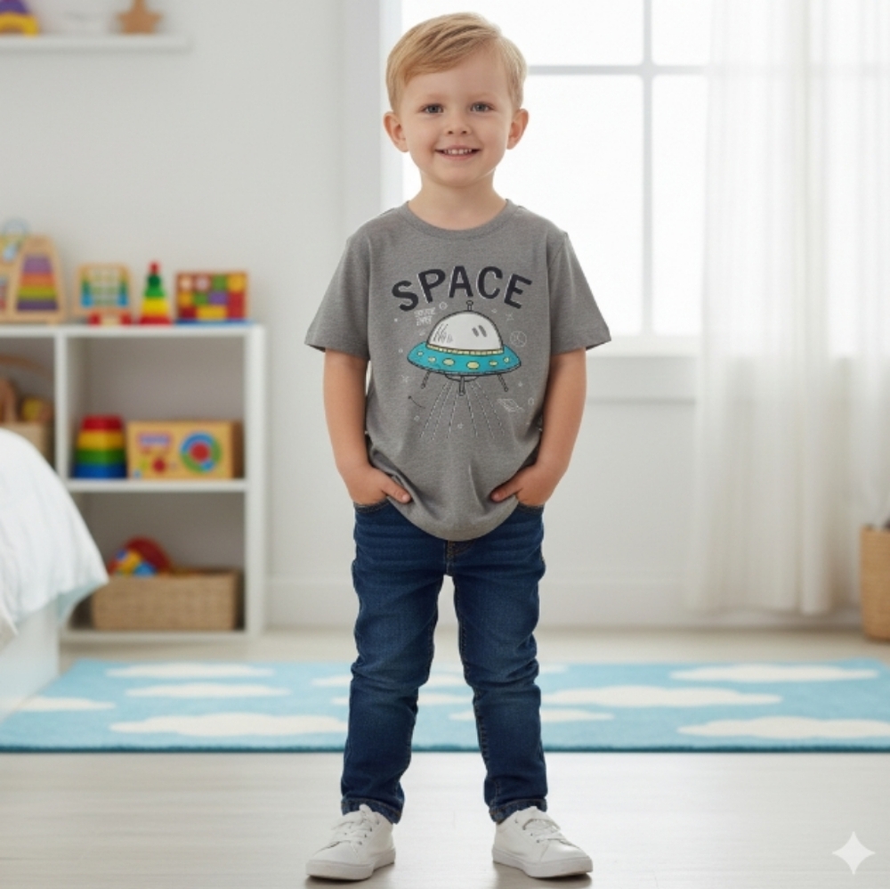 New Boy's Todler Space T-Shirt- Size 6-7